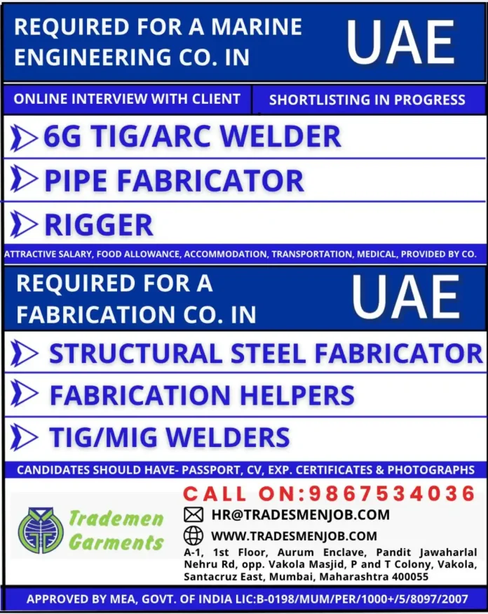 Job opportunities for skilled tradesmen in UAE