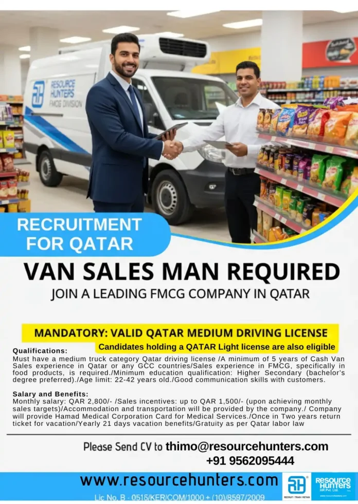 Van Sales Man delivering FMCG products in Qatar