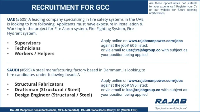 GCC job recruitment with RAJAB Manpower for UAE and Saudi Arabia