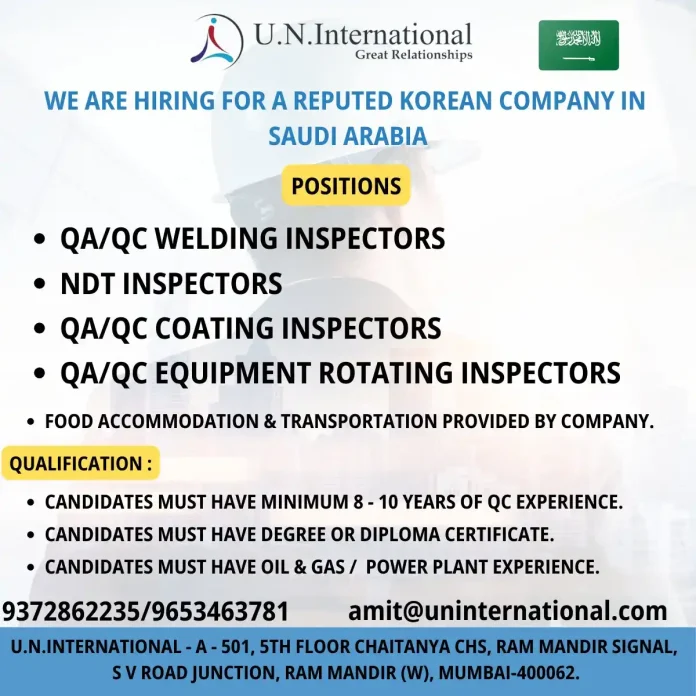 QA QC Inspector conducting inspection in an industrial setting in Saudi Arabia