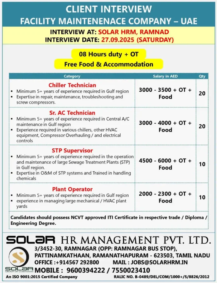 Job Interview for UAE Facility Maintenance Positions