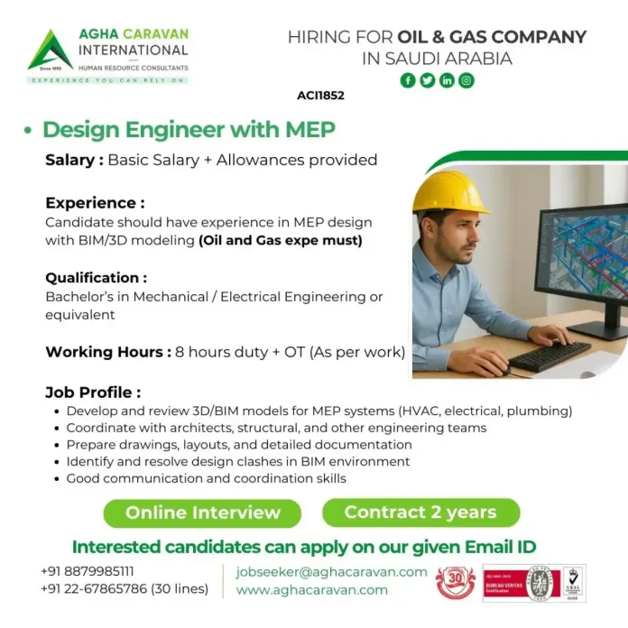Design Engineer Job Opportunity at AGHA CARAVAN for Oil and Gas in Saudi Arabia