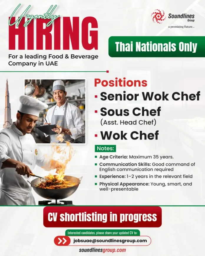 Soundlines Group Chef Recruitment for Thai Nationals in UAE