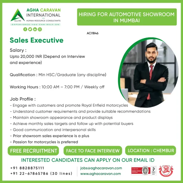 Sales Executive Job at Automotive Showroom in Mumbai