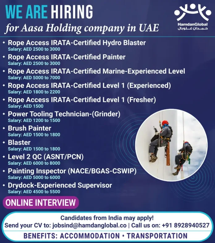 Rope Access Technician performing industrial work in UAE