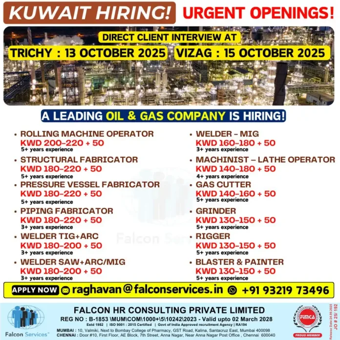 Kuwait Oil and Gas Job Recruitment by Falcon Services