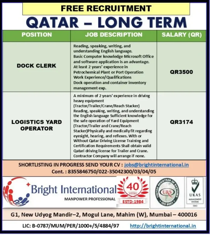 Dock Clerk operating heavy equipment in a logistics yard in Qatar