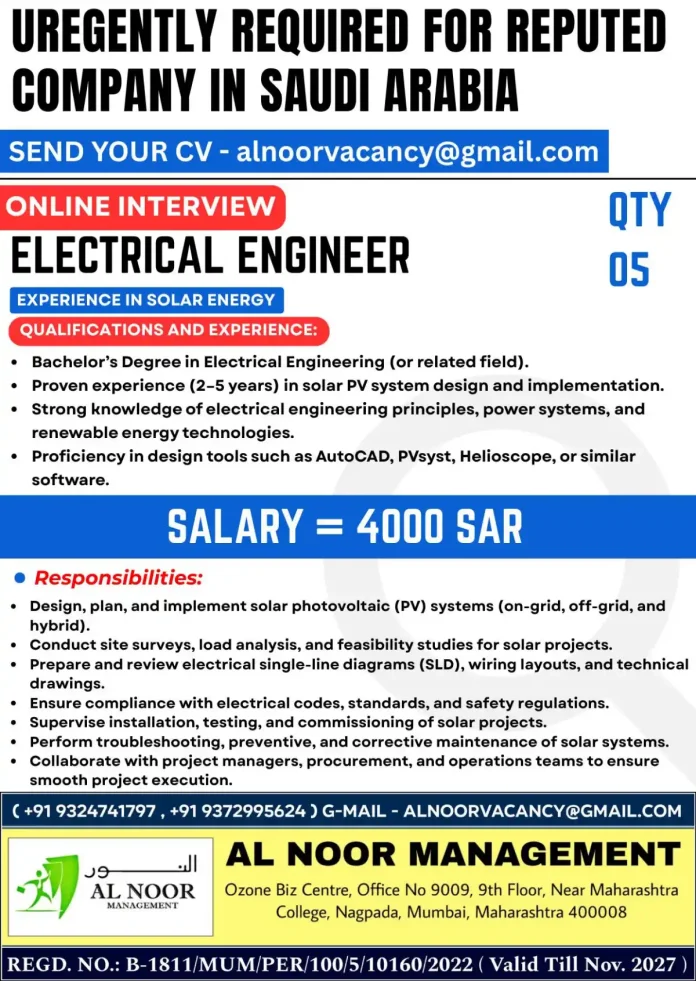 Electrical Engineer working on solar panel systems in Saudi Arabia