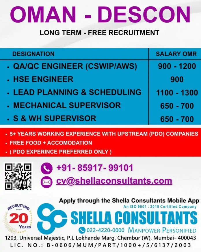 DESCON Oman Engineering Job Opportunities for QA/QC, HSE, and Planning Roles