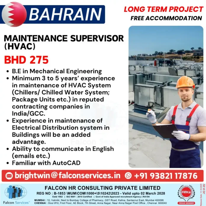HVAC Maintenance Supervisor Job Opportunity in Bahrain with Falcon Services