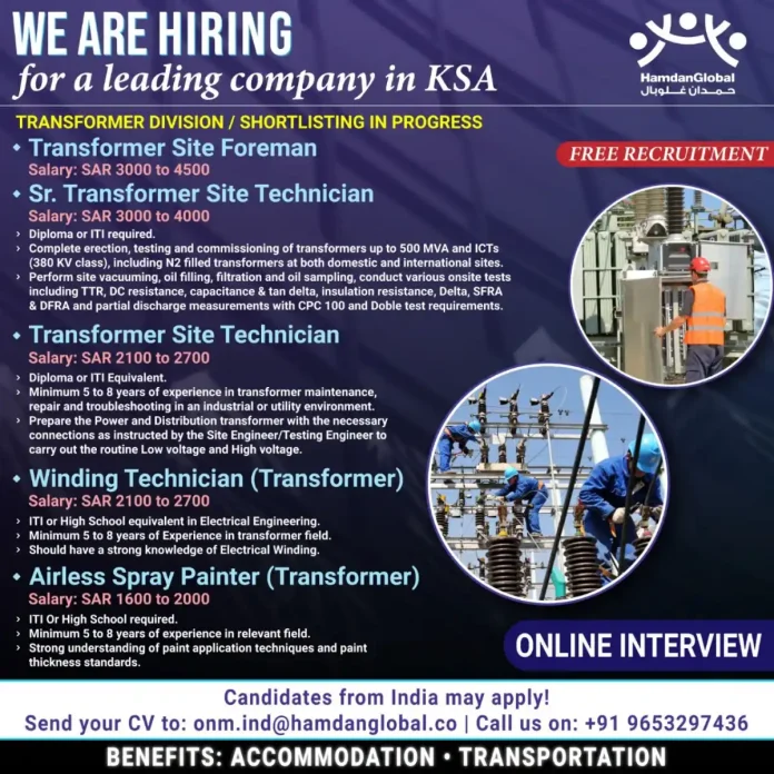 Transformer technician performing maintenance work in Saudi Arabia