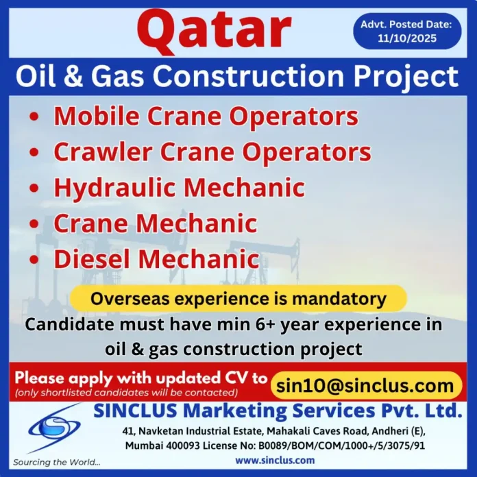 Crane Operator working on Oil & Gas construction site in Qatar