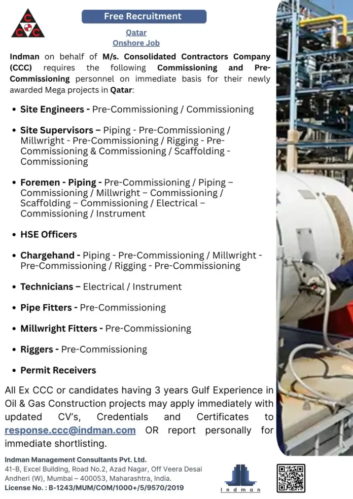 Commissioning and Pre-Commissioning Job Opportunities in Qatar for Oil and Gas Projects
