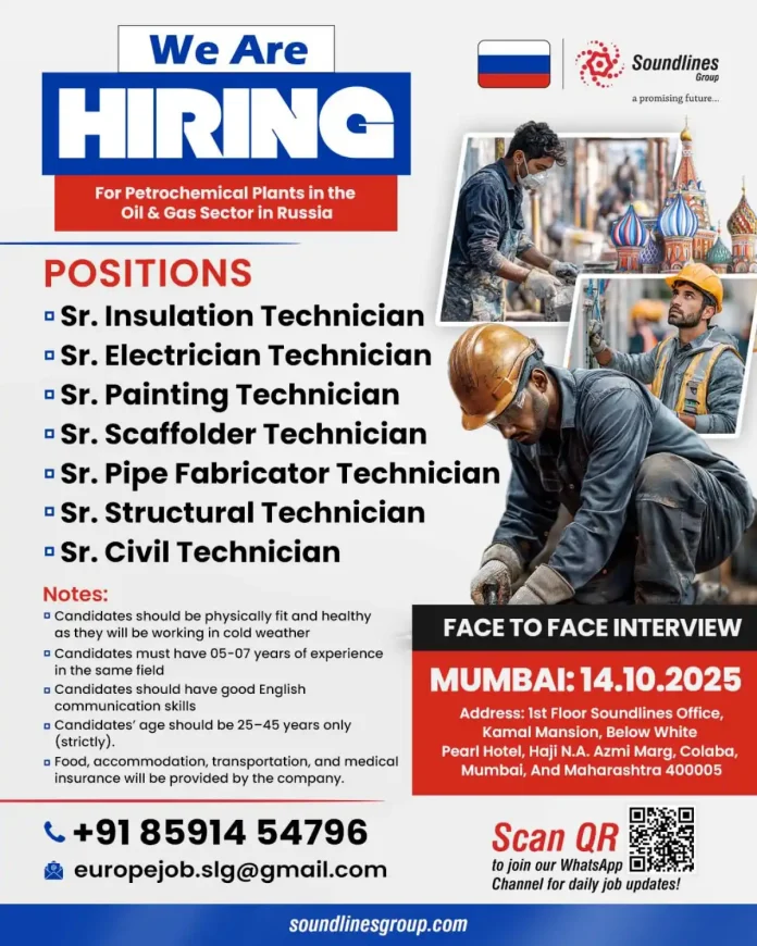 Soundlines Group Hiring Senior Technicians for Russia Oil Gas Sector