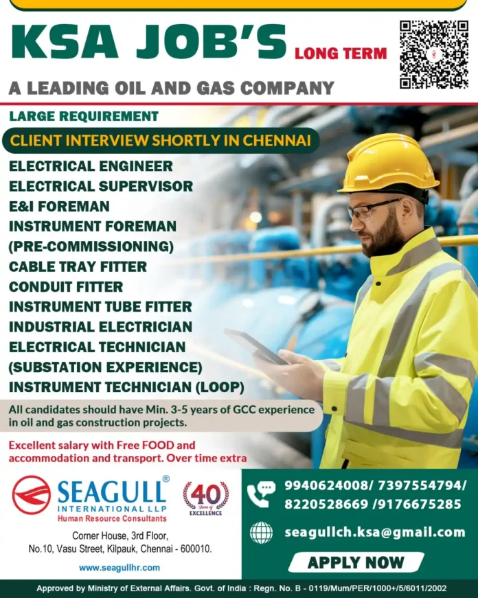 Electrical and Instrumentation professionals working on oil and gas project in Saudi Arabia