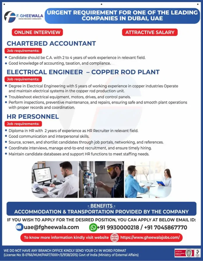 Job opportunities in Dubai with F. GHEEWALA HR Consultants