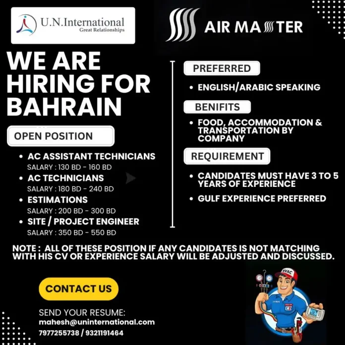 HVAC technician performing maintenance in Bahrain
