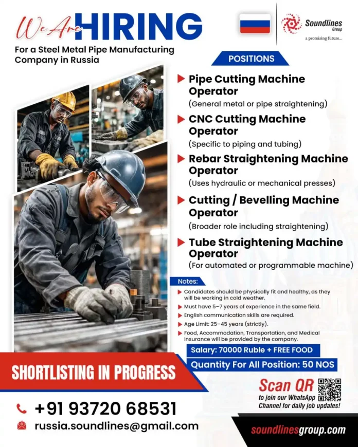 Machine Operator Jobs in Russia for Steel Pipe Manufacturing with Soundlines Group