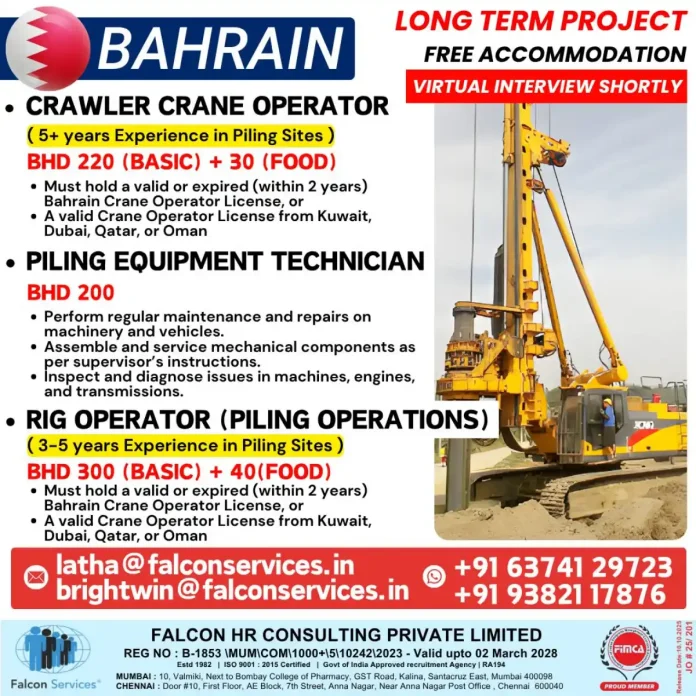 Crawler Crane Operator working at piling site in Bahrain