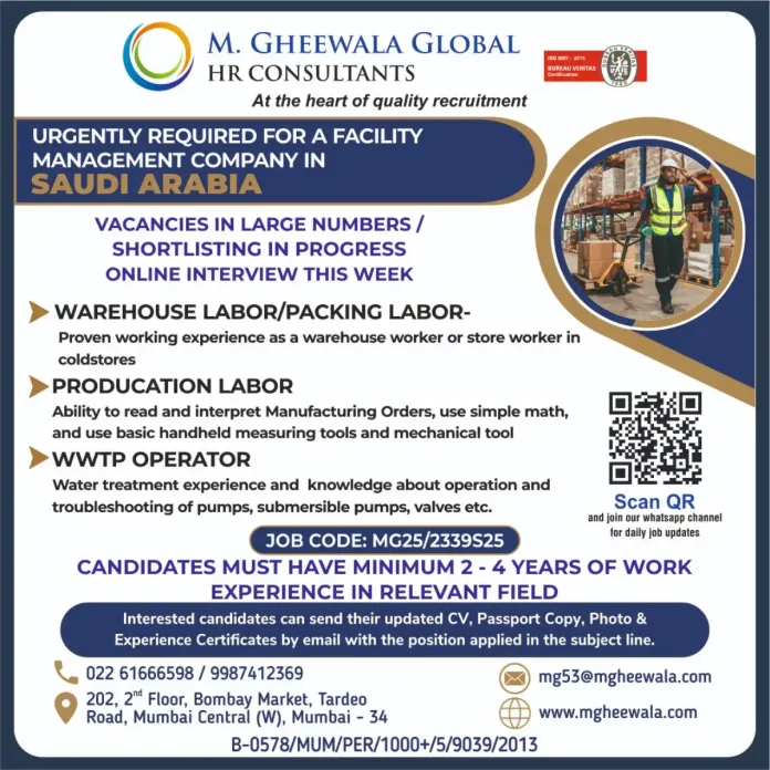 Recruitment for Facility Management Jobs in Saudi Arabia with M. Gheewala