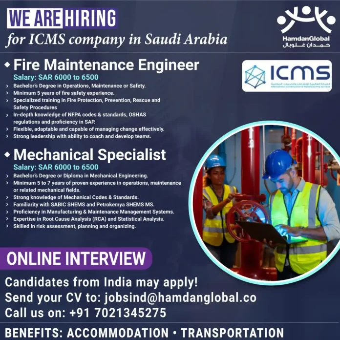 ICMS Company Hiring Engineers in Saudi Arabia