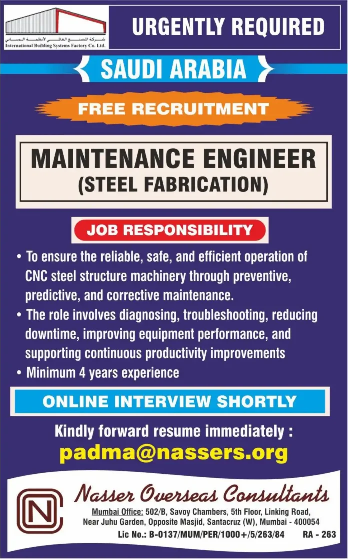 Maintenance Engineer working on CNC steel structure machinery in manufacturing facility