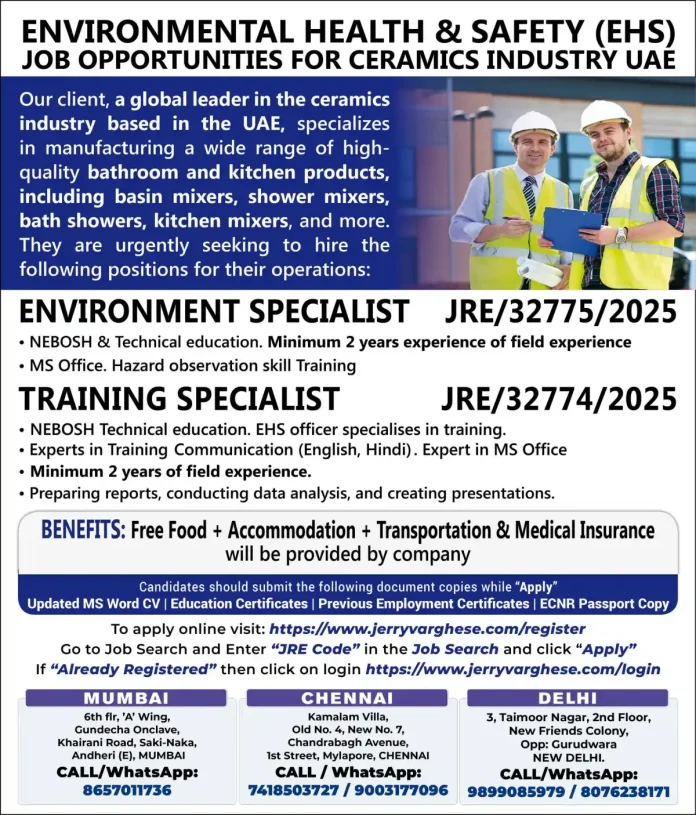 EHS professionals working in ceramics manufacturing environment in UAE