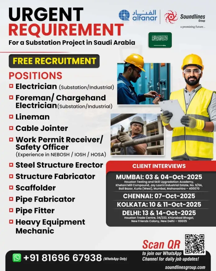 Recruitment for alfanar Substation Project in Saudi Arabia