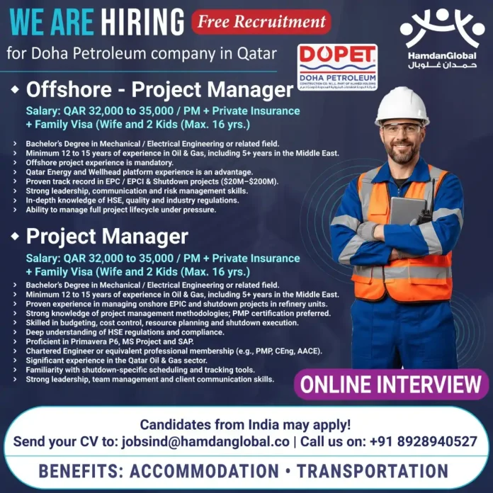 Doha Petroleum Offshore Project Manager Job Opportunity in Qatar