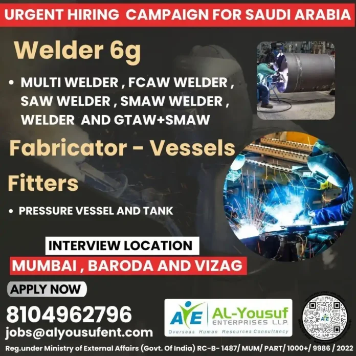 Skilled welder working on industrial equipment in Saudi Arabia