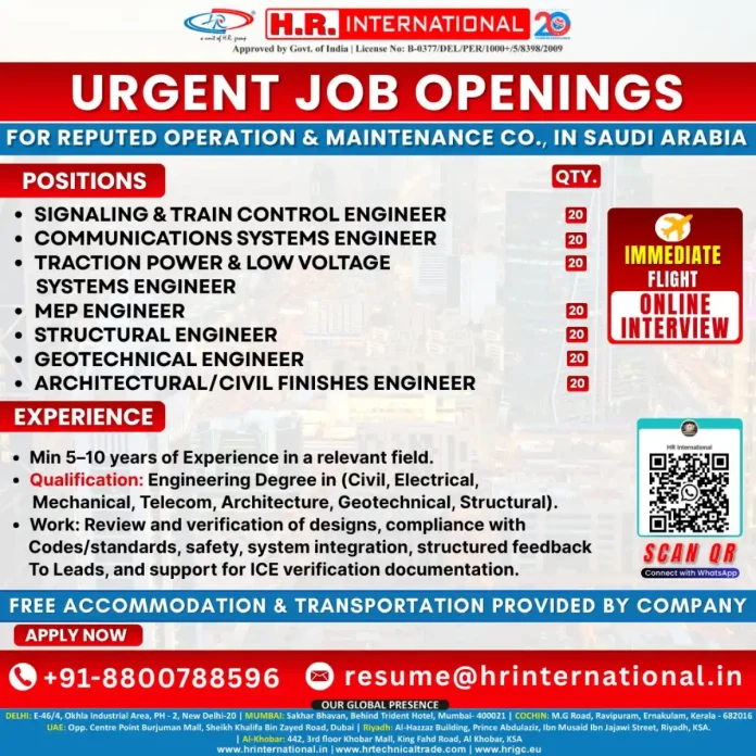 HR International Engineering Job Opportunities in Saudi Arabia