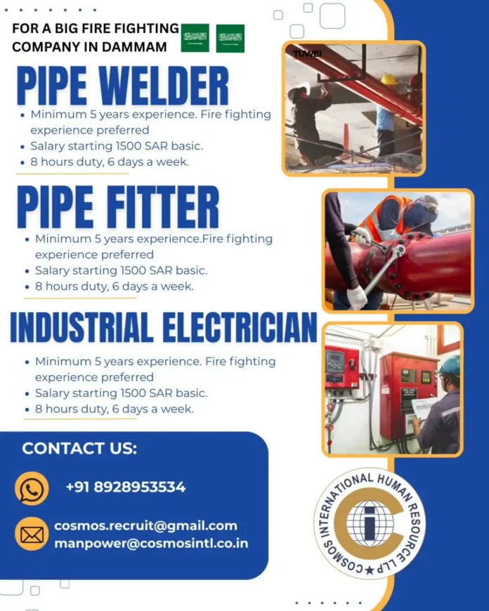 Fire Fighting Company Team Working on Pipes and Electrical Systems in Dammam