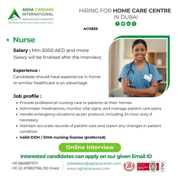 Nurse providing home care services in Dubai