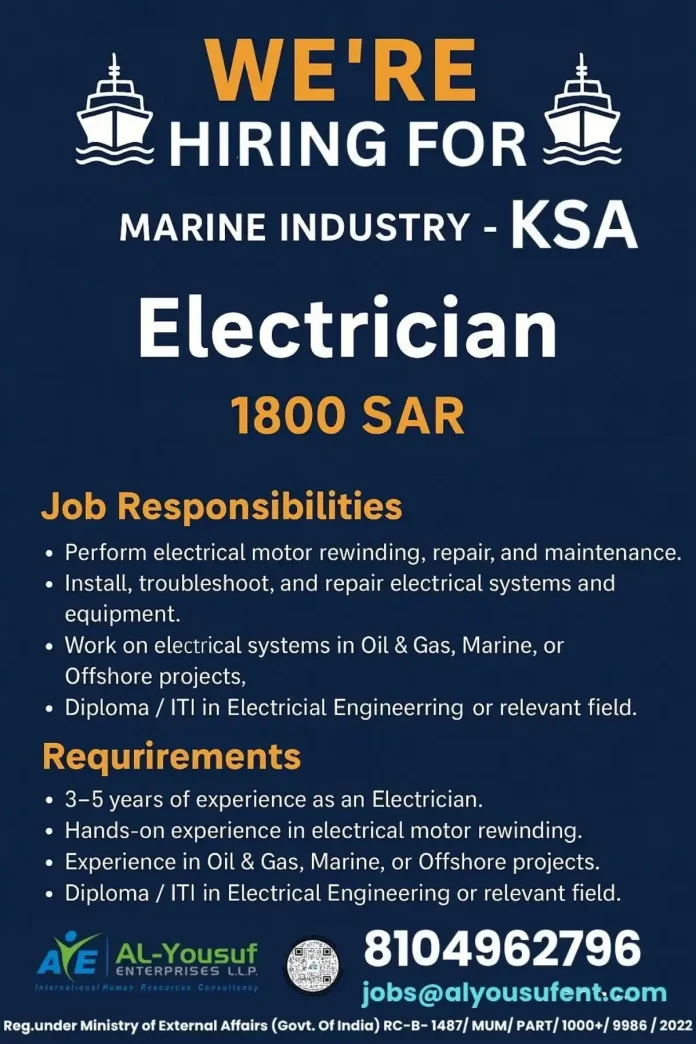 Electrician performing maintenance on marine electrical systems