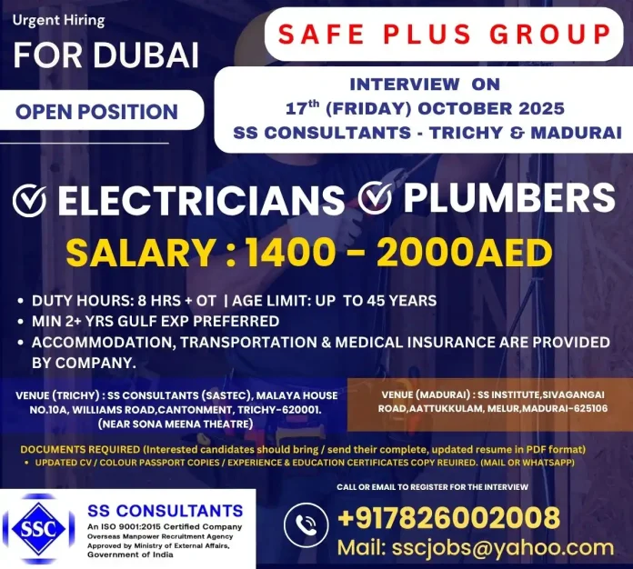Job Interview for Electrician and Plumber Positions in Dubai