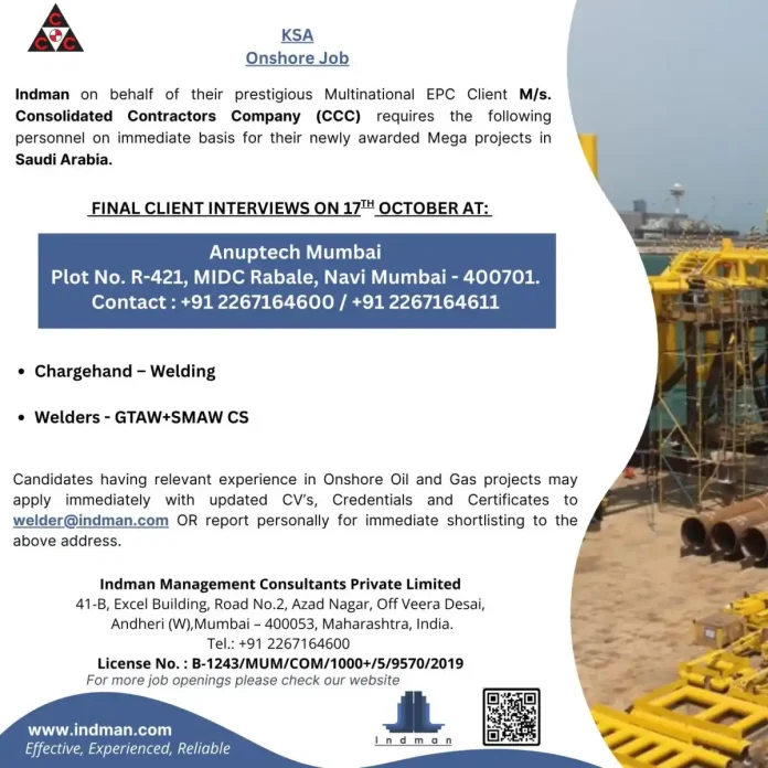 Welding Job Opportunities in Saudi Arabia with Consolidated Contractors Company