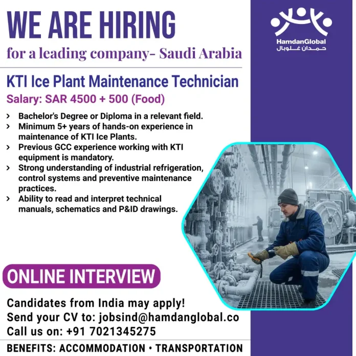 KTI Ice Plant Maintenance Technician working on industrial refrigeration equipment