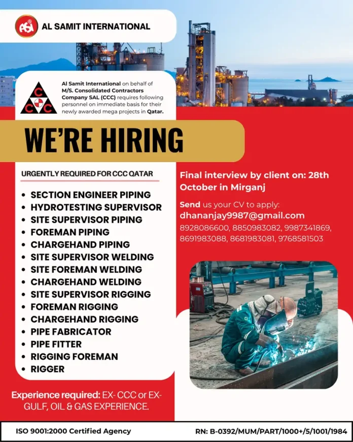 CCC Qatar Job Recruitment for Oil and Gas Projects