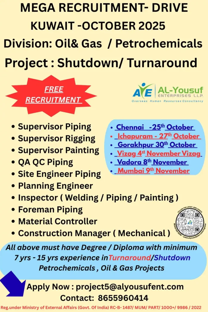Oil and Gas Recruitment Drive in Kuwait for Shutdown Projects