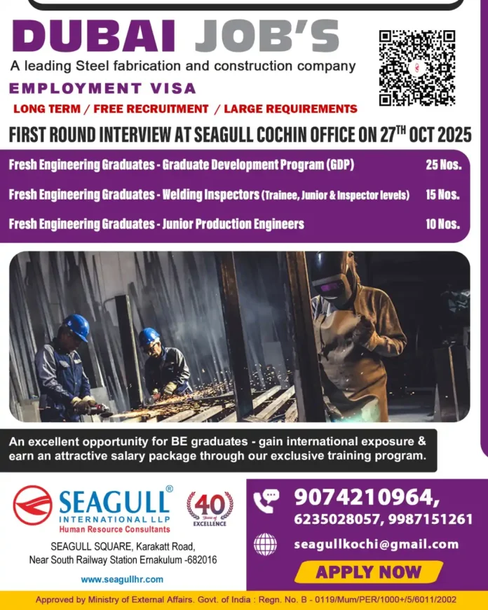 Steel fabrication and construction company in Dubai hiring engineering graduates