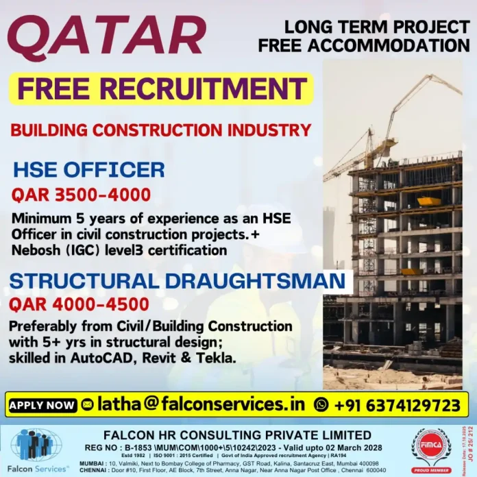 Falcon Services Recruitment for HSE Officer and Structural Draughtsman Jobs in Qatar