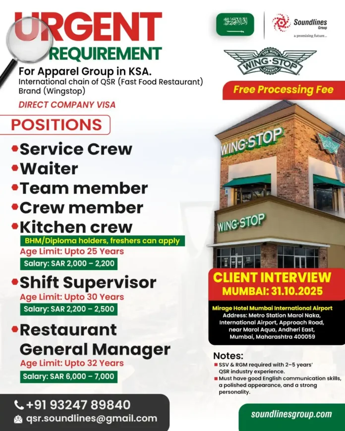 Wingstop Restaurant Team Serving Customers in Saudi Arabia