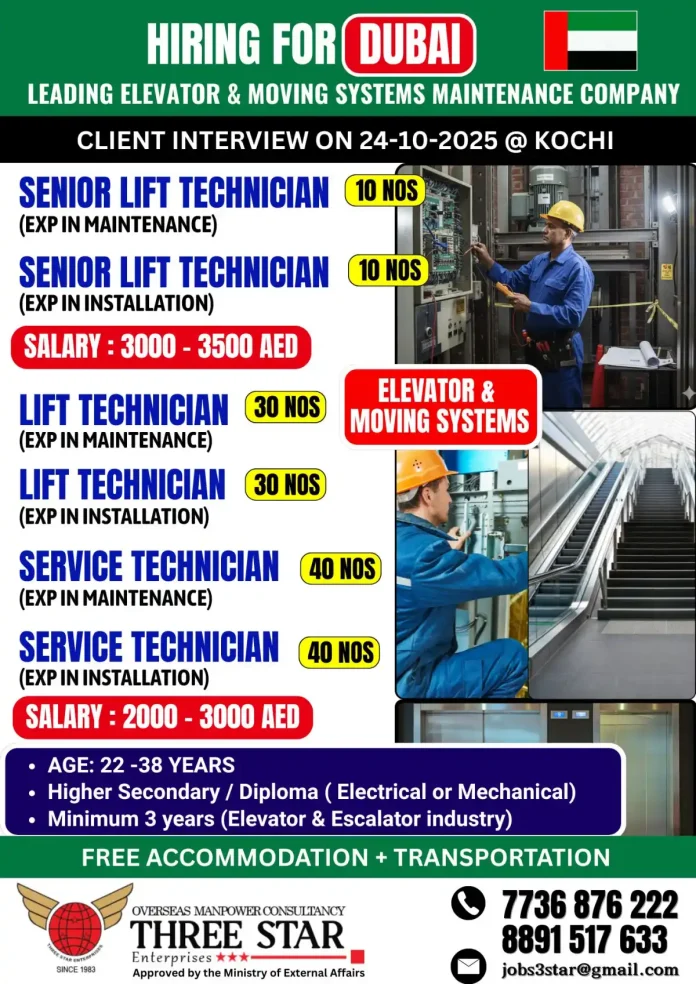 Elevator Technician Job Interview in Kochi for Dubai Positions