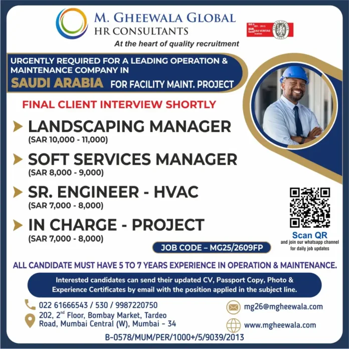 M. Gheewala HR Consultants Job Openings in Saudi Arabia