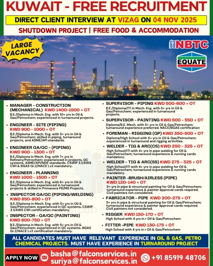 Kuwait Oil and Gas Shutdown Project Recruitment