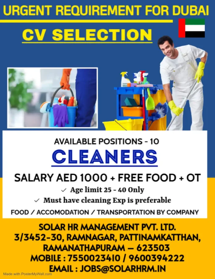 Cleaner job opportunity in Dubai