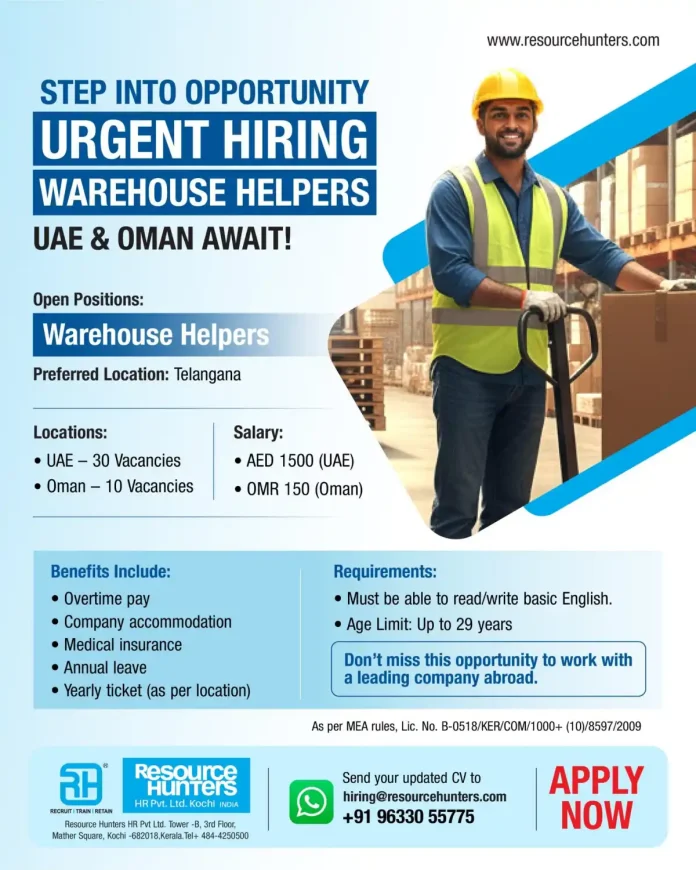 Warehouse helper job opportunity in UAE and Oman