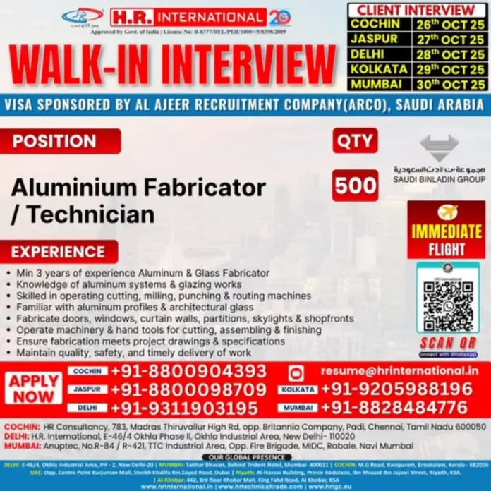 Aluminium Fabricator Job Opportunity in Saudi Arabia