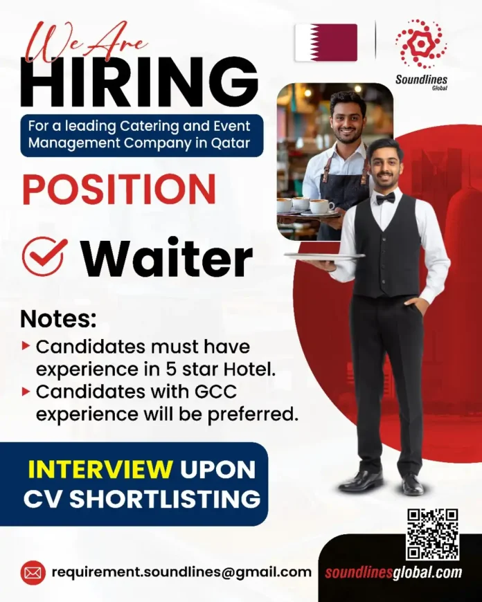 Professional waiter serving at an upscale event in Qatar