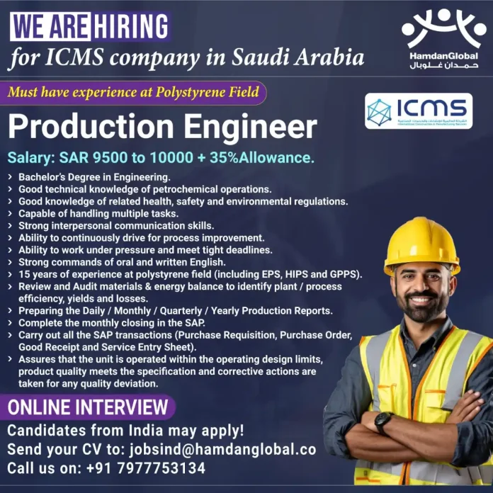 ICMS Production Engineer Job Opening in Saudi Arabia